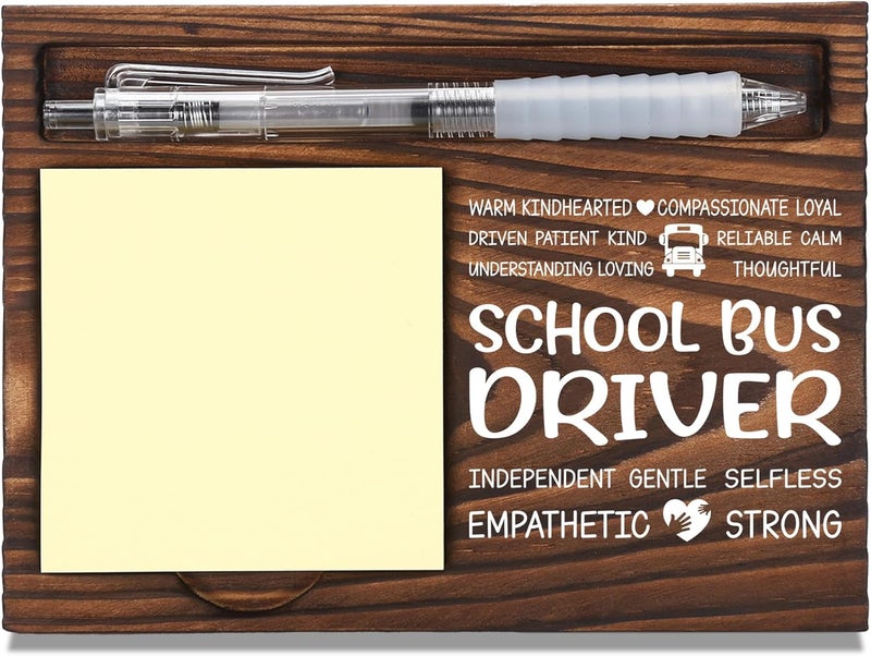 FTONENI School Bus Driver Appreciation Gifts, Thank You Gift for School Bus Driver, Gifts for Office Coworkers, Sticky Note Holder Wooden Notepad & Pen Holder 6.5" x 4.7" - FTA249 - Image 1